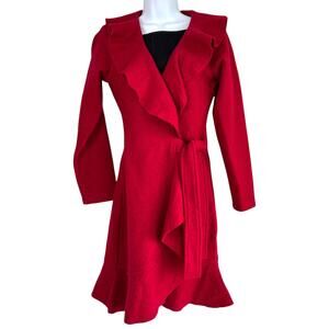 Fenn Wright Manson Women's Wrap Wool Coat Red Size Small Sophisticated Preppy